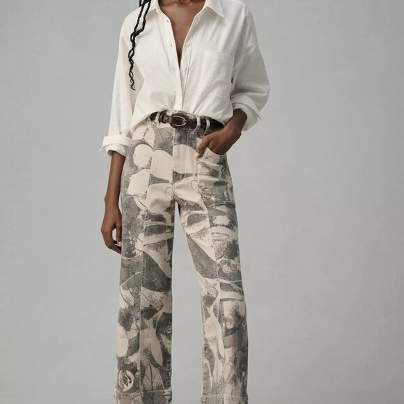 The Skipper Seamed High-Rise Crop Wide-Leg Pants by Pilcro: Camo Edition - Picture 1 of 15